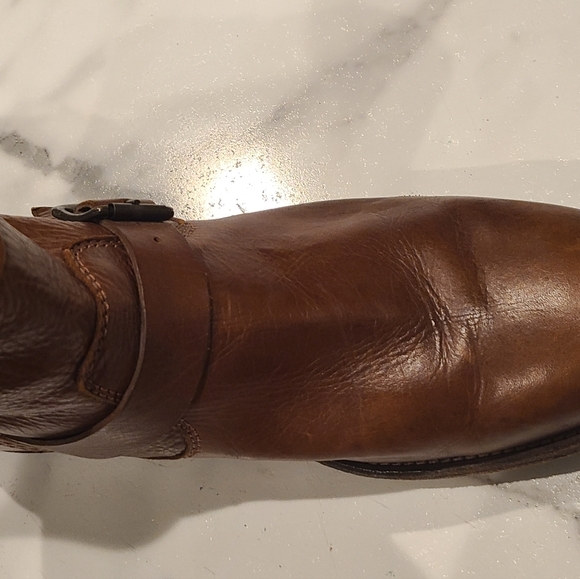 FRYE Cognac Tyler Engineer Brown Leather Ankle Boots 9.5 - Picture 7 of 16